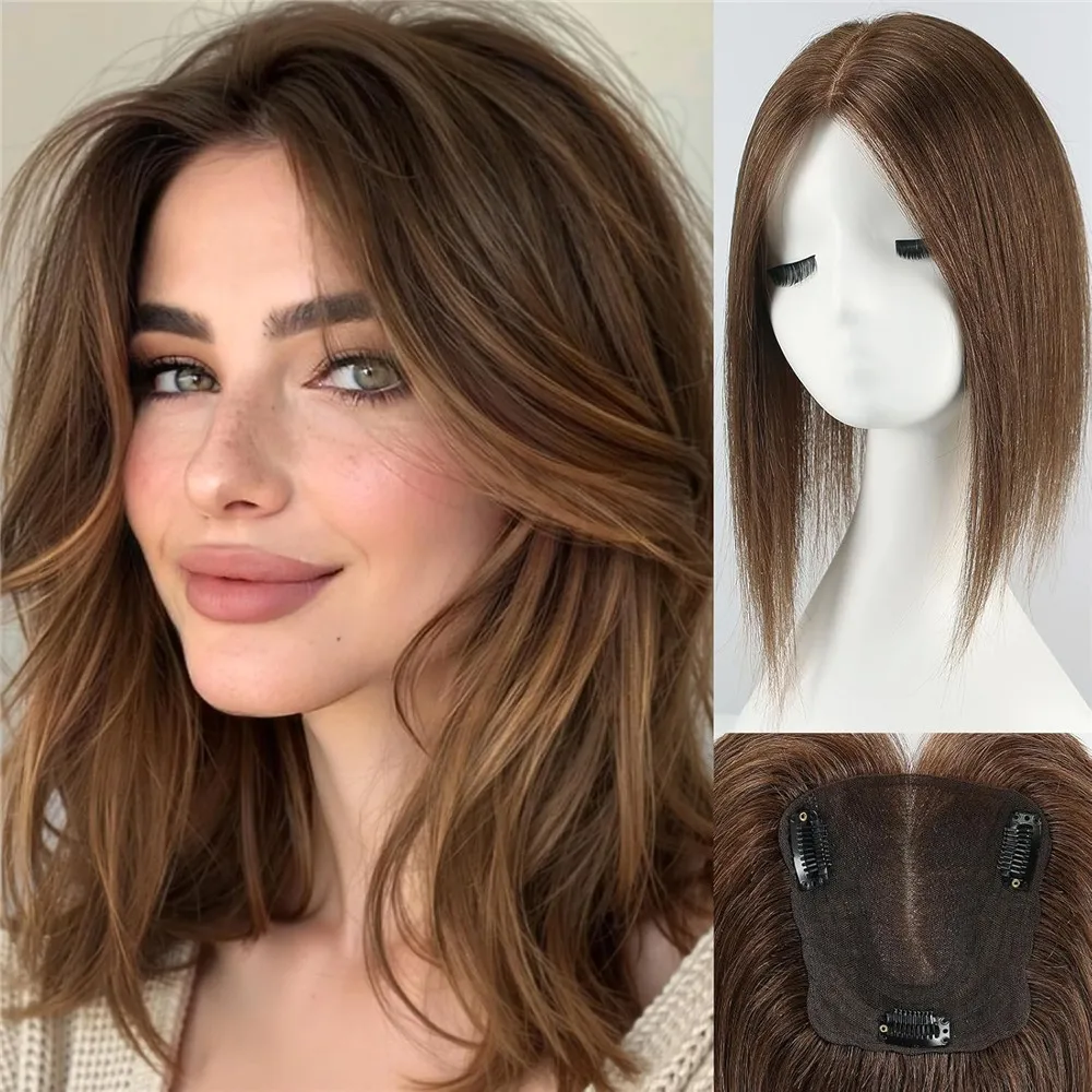 

4,5 "* 5" швейцарская кружевная основа, завязанные вручную топперы из натуральных волос для женщин, топпер из натуральных человеческих волос, коричневый натуральный шиньон для ежедневного использования