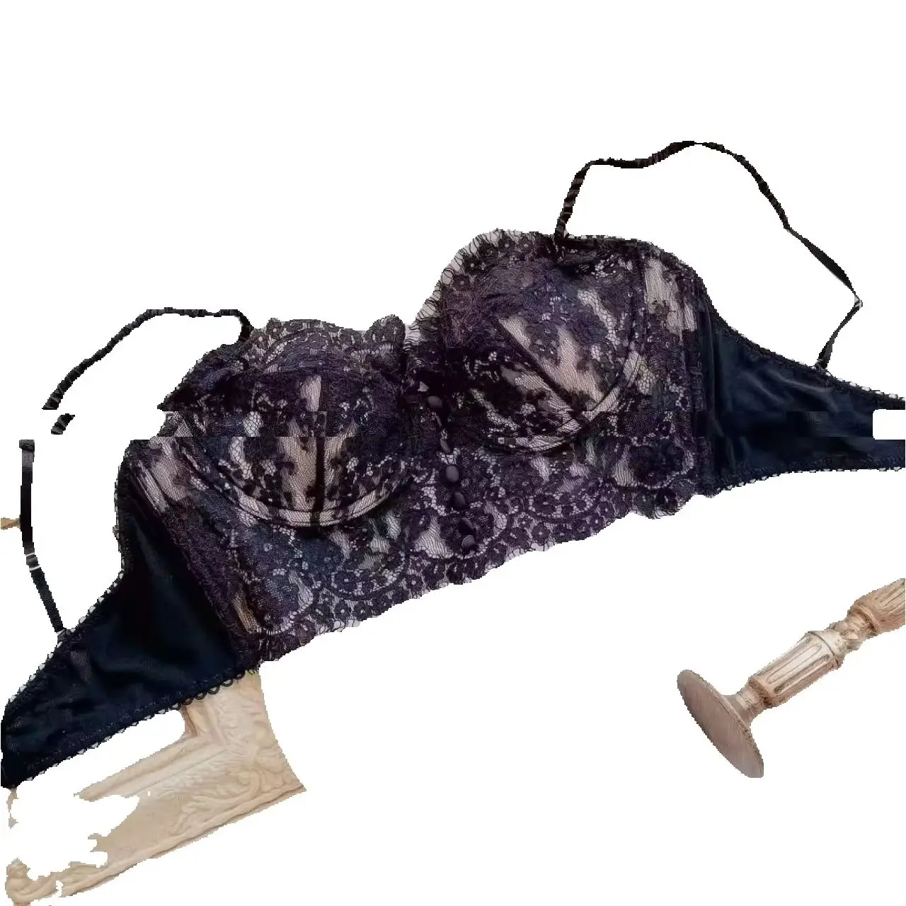 French Ultra-thin Lace Bralette Lingerie with Feminine Retro Design and sexy Bra KUCLUT