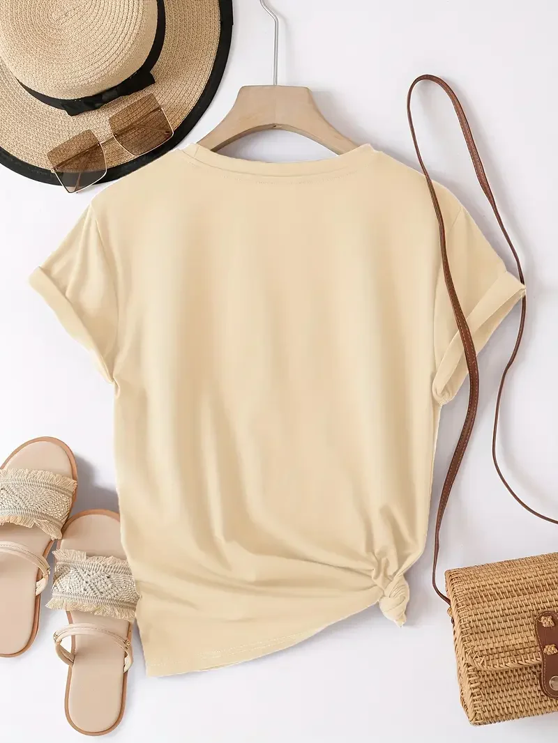 Women's Casual Short Sleeve T-Shirt Peace Love Coffee Graphic Print with Leopard Heart Iced Coffee Design Round Neck Tee