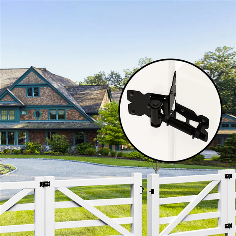2 Pack Self Locking Gate Latch Hinges Set Heavy Duty Hardware Hinges For Vinyl And Wood Fence With Installation Screws-A78G