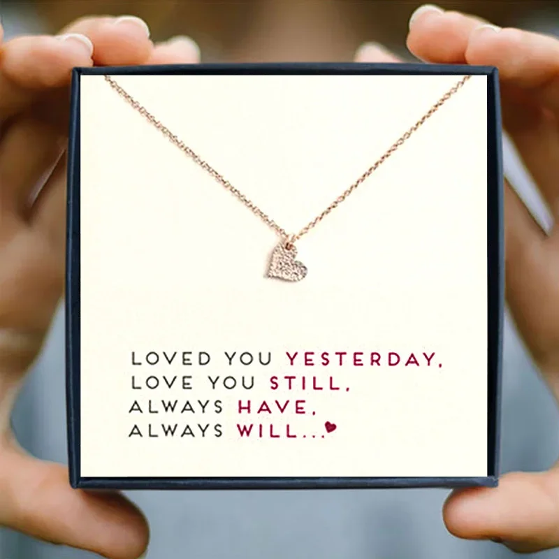 Romantic Gold Color Heart Pendant Necklace I Love You Valentines Day Propose Card Gift  in  Gift Short Chain Jewelry New