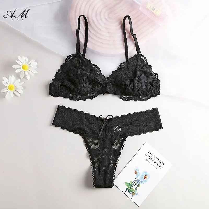 Sexy Lace Women Underwear Set Seamless Wire Free Bra Sets Hollow Out Bra and Panty Sets for Women Embroidery Intimates Lingerie