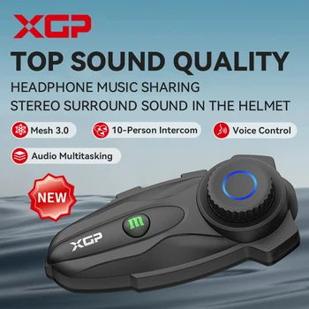 XGP-X10 Bluetooth-Motorrad-Gegensprechanlage, kabelloses BT 5.3-Kommunikationsgerät, Helm-Gegensprechanlage, geeignet für 10-Fahrer-Gegensprechanlage
