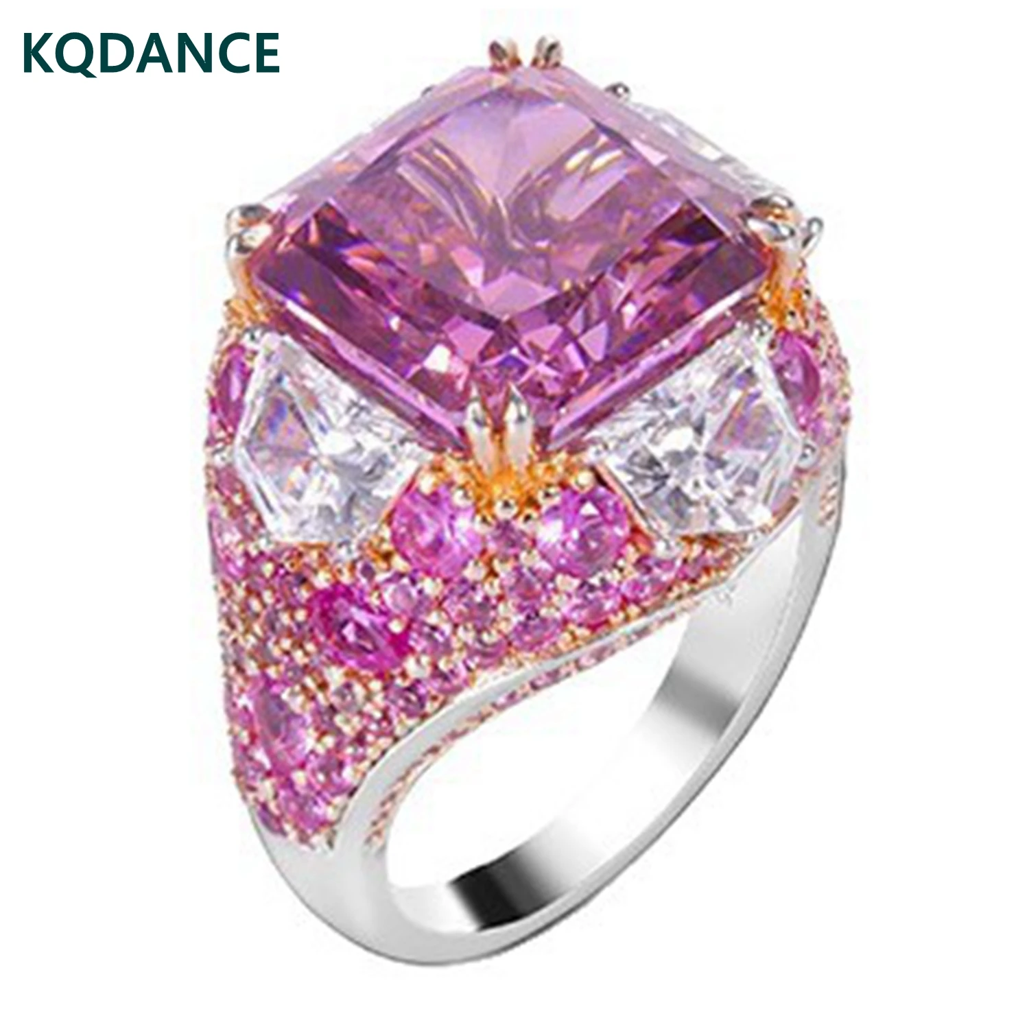 KQDANCE Luxury Craft 925 Silver Square Purple Pink Synthetic Cocktail Ring Vintage Party Jewelry For Women 2025 New