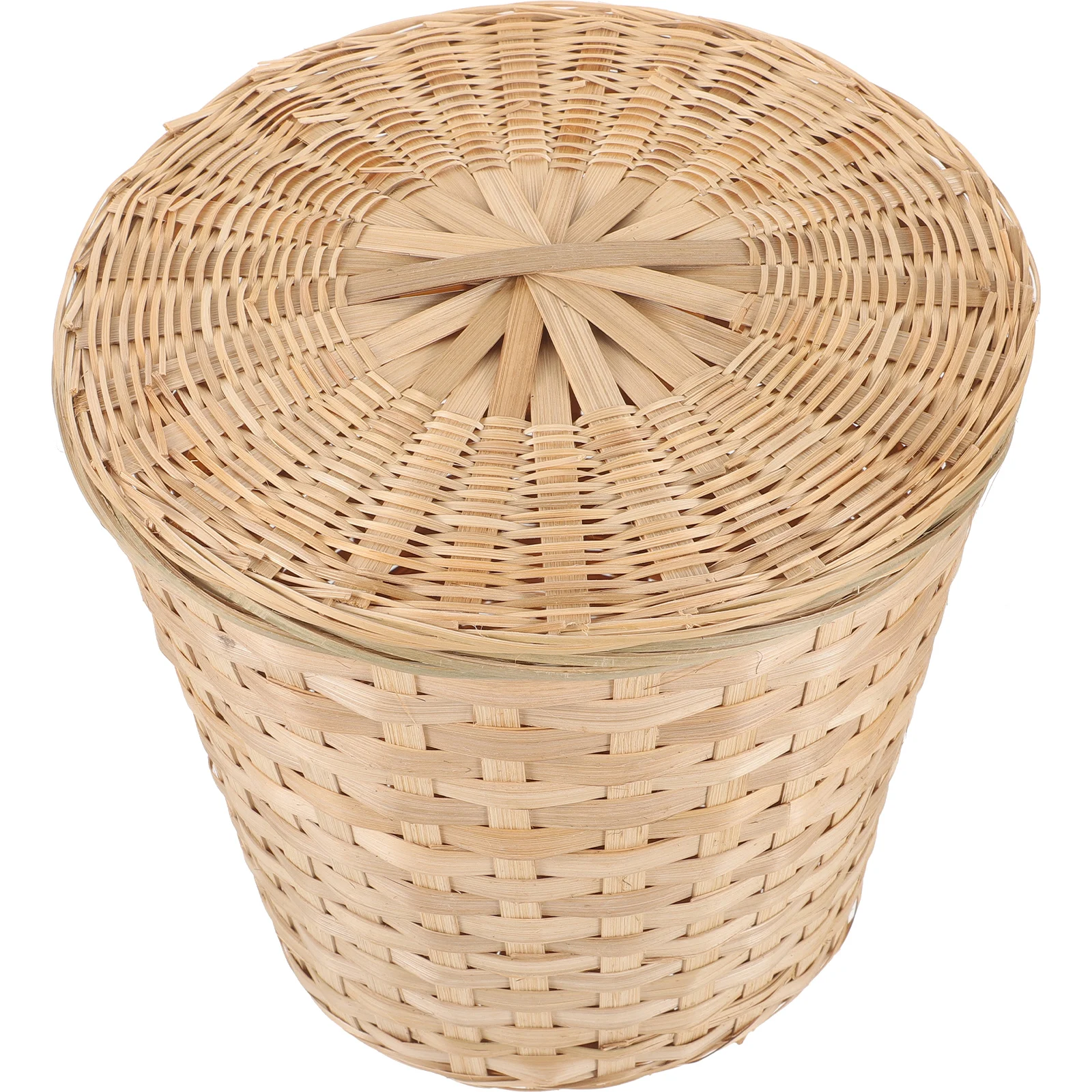 

Bamboo Woven Basket 25cmDia 24cmH 20cmBase Lid for Fruit Toy Storage Trash Kitchen Versatile ganizer Handmade Eco Friendly