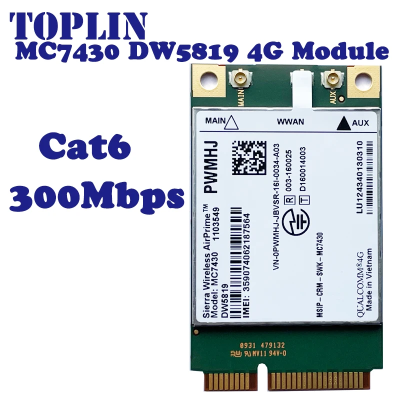 MC7430 4G Module FDD-TDD LTE CAT6 HSPA+ GNSS WWAN Card  PCIe mini 4G Card For Dell laptop