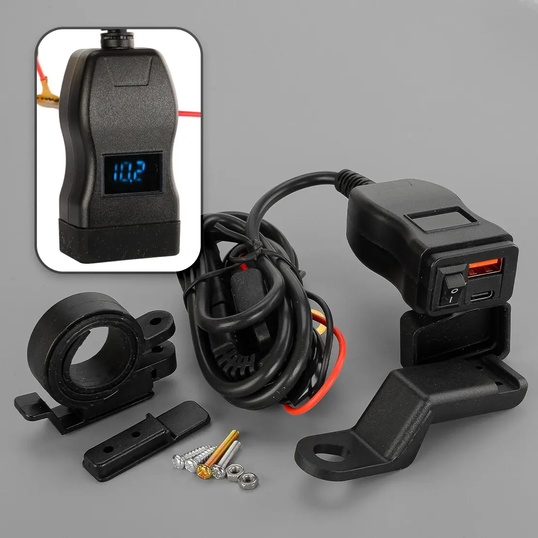 Motorcycle Handlebar QC3.0 USB + PD Port Fast Charger Waterproof Socket Panel Quick Charge Charging Outlet Adapter