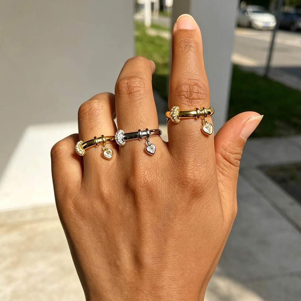 NEW Arrivals Gold Color Heart Shape Cubic Zirconia Rings for Women Fashion Bing CZ Wedding Party Finger Jewelry Wholesale