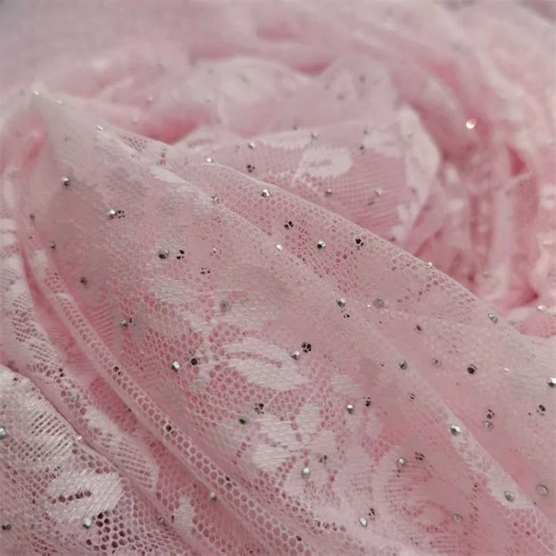 Mistlace Strtch Lace Fabric Hot Fix Rhinstone 80gsm Nylon Spandex Floral Lash Mesh 150cm Width for Lingier Dress Underwear ML272