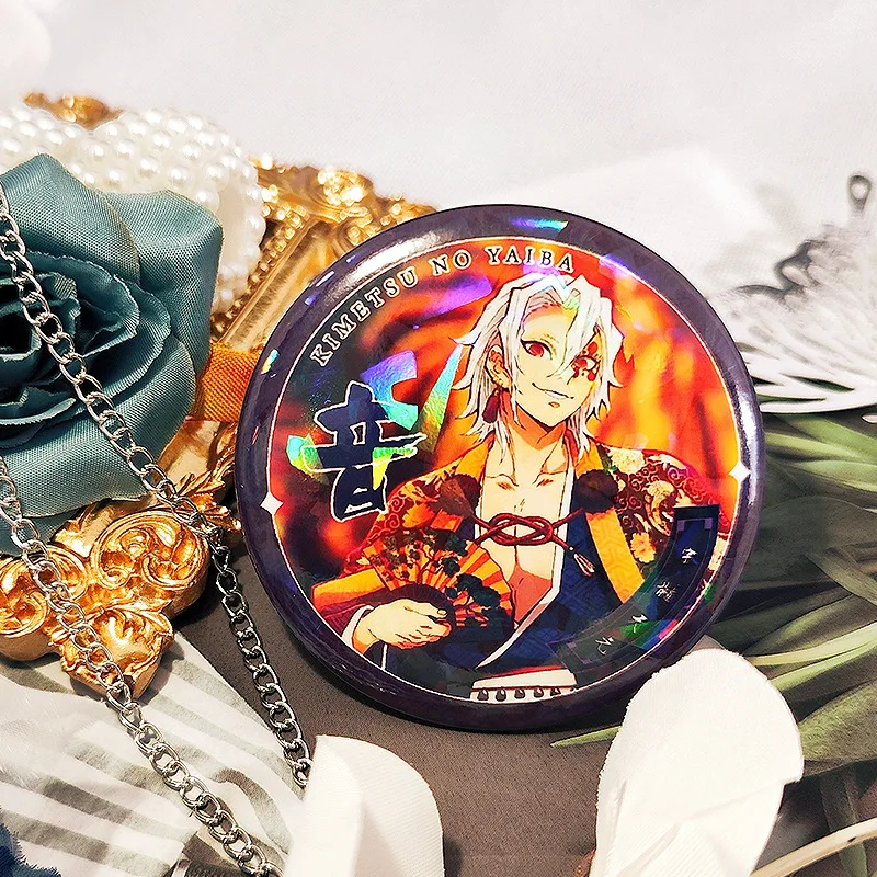 Demon Slayer Baji อุปกรณ์ต่อพ่วง Badge คอสเพลย์ Zenitsu Tanjiro Inosuke ของสะสมภาพยนตร์ Replica Anjuro Tengen แผ่นเหล็กดีบุก Badge อะนิเมะ