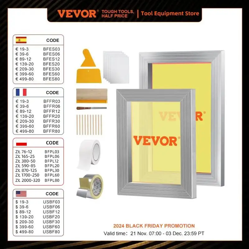 VEVOR Screen Printing Kit 2/3PCS Aluminum Silk Screen Printing Frames with110 Count Mesh for T-Shirts DIY Printing