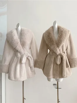 קוריאני Sle אלגנטי sile socialite מותניים חיבוקים פרווה צווארון גדול מעובה חם הלבשה סתיו וחורף נשים environ...