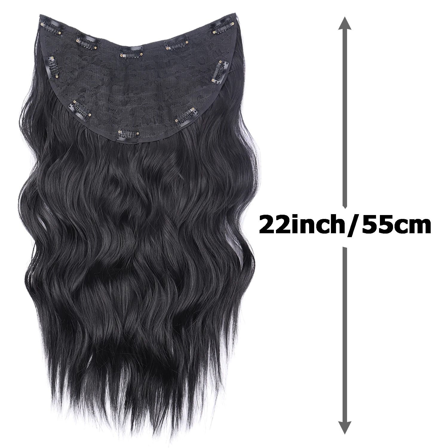 AZQUEEN Synthetic U-Shaped Clip In Hair Extension 22Inch Long Wavy One Piece Fake Hairpiece With 10 Clips Brown Black Hair Piece