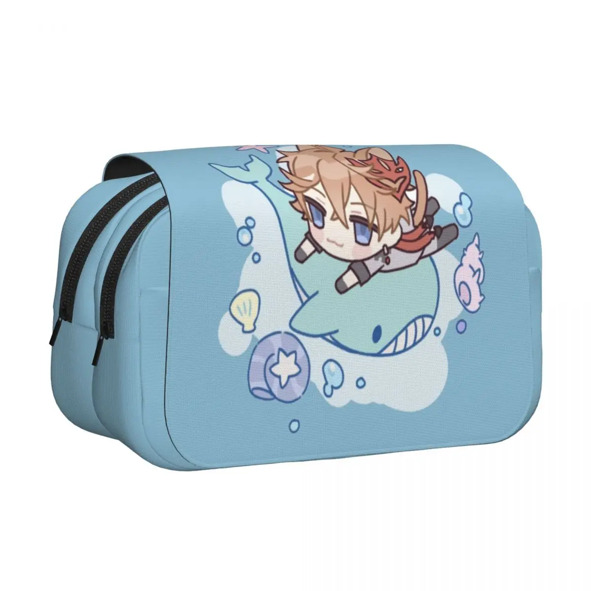 Genshins Impact Chibi Childe Double Clamshell Pen Case Pencilcases Pen Box for Student Bag Students School Gifts Stationery