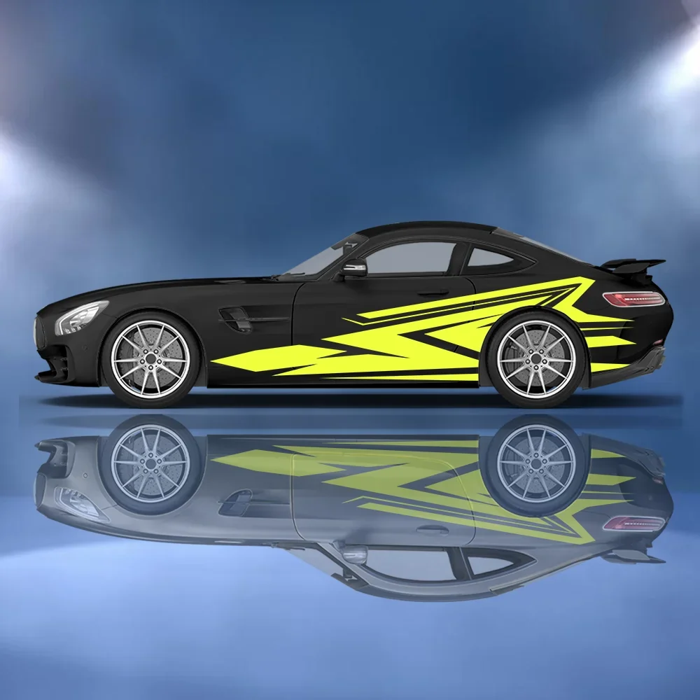 Yellow Irregular Geometric Lines Car Side Sticker Vinyl Self-adhesive Paper Motorsport Paint Decal Suitable for Truck Suv Decor