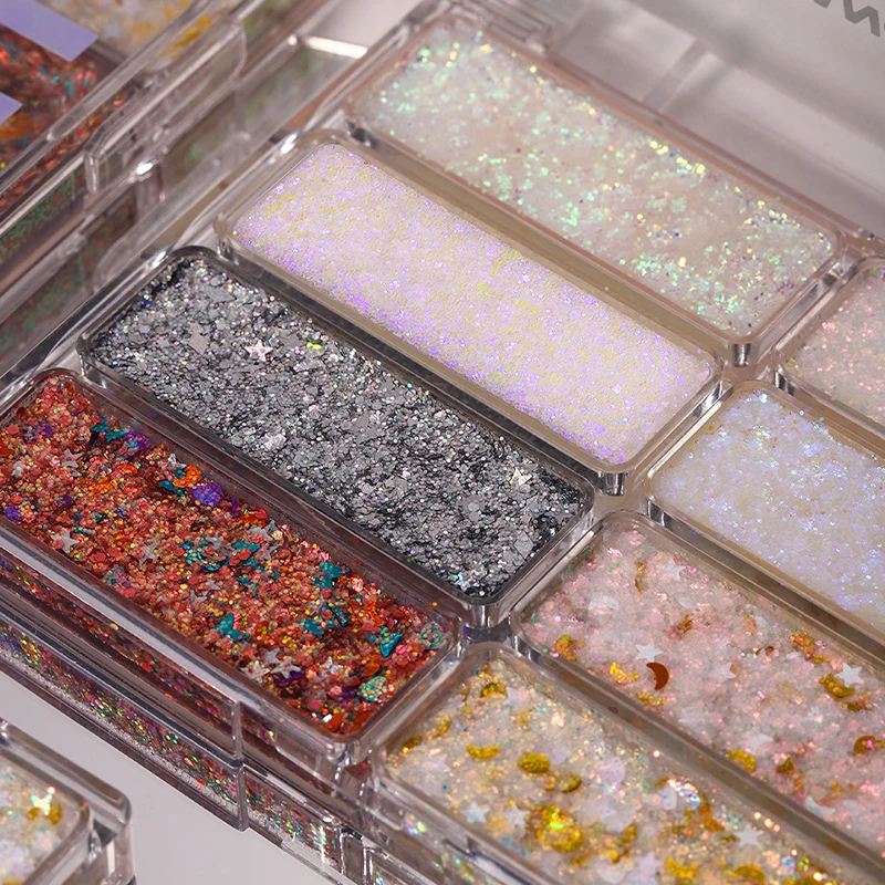 8-Color Body Glitter Palette, Sparkling Shimmer Powder & Sequins for Face Body Art, Festival Party,Satge Makeup Set