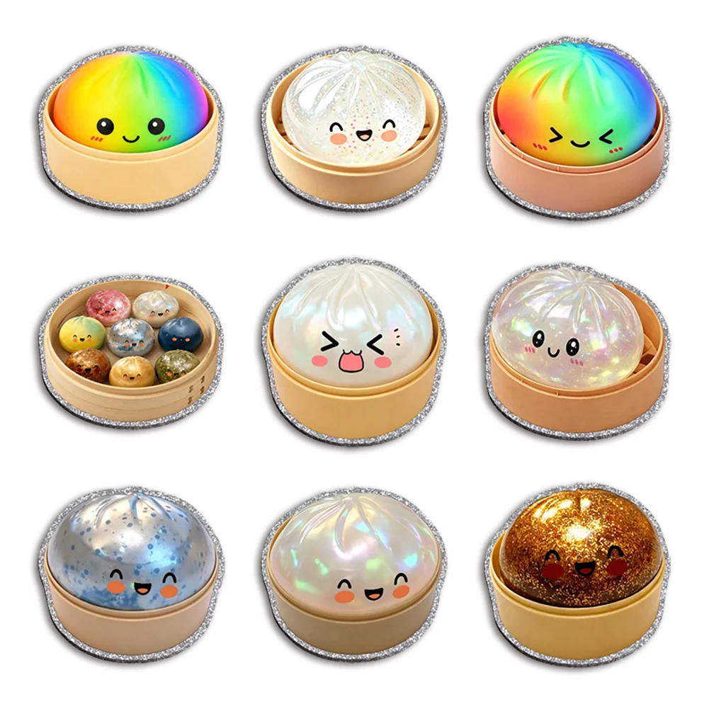 5pcs Foods Bao Dumplings Color Glitter Acrylic Flatback for Badge Hair Bow Keychain Reel Clip Decoration