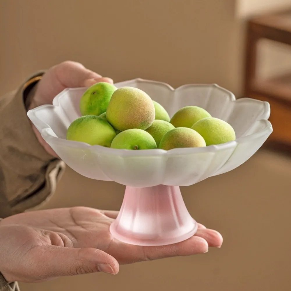 

Home Tray Lotus Shaped Fruit Plate Glass Matte Texture Tea Point Plate Delicate Coffee Table Tray Tea Time