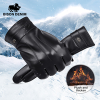 Men's Sheepskin Gloves Winter Thermal Warm Touchscreen Mittens Full Finger Cashmere Lined Gloves Riding Driving Windproof Gloves