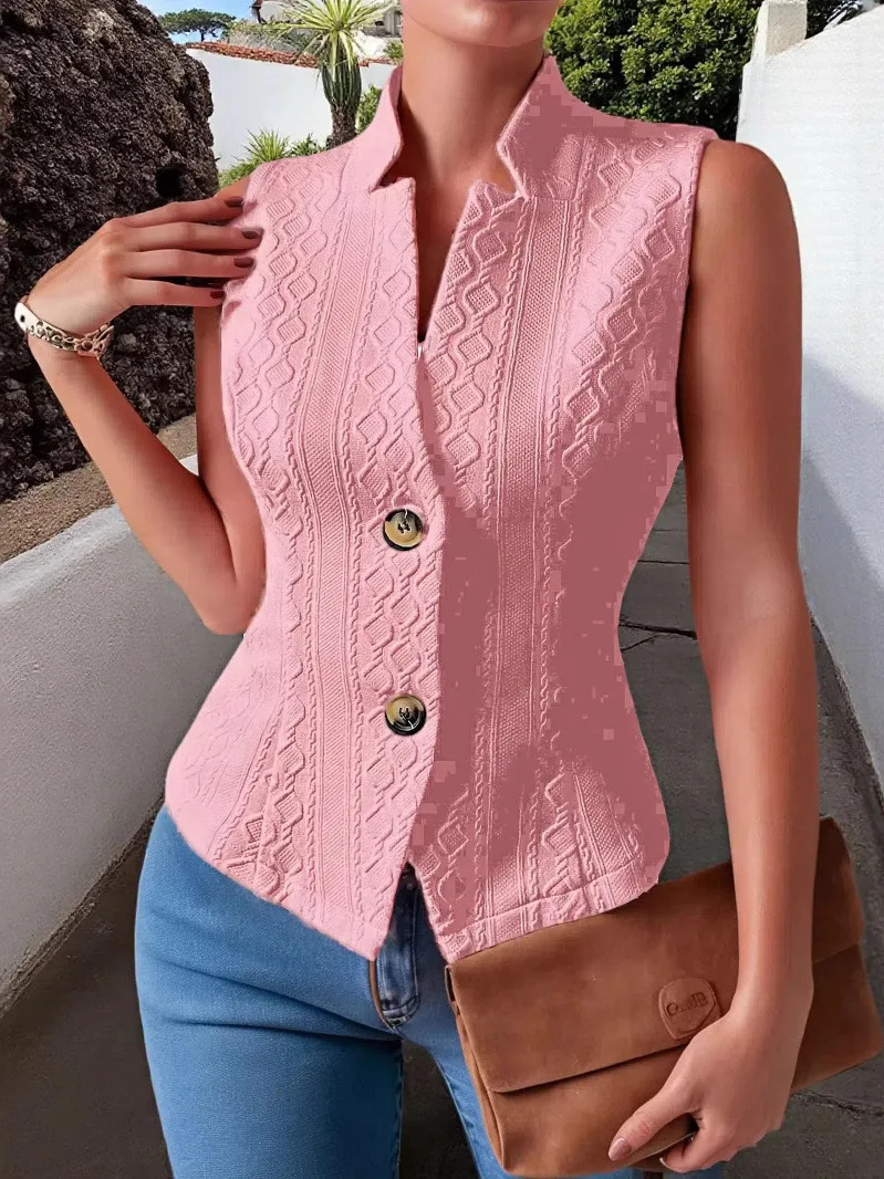 Canotta slim fit ricamata con bottoni a V da donna Top Versatile Street Sle Faion Abbigliamento casual estivo Lunghezza regolare