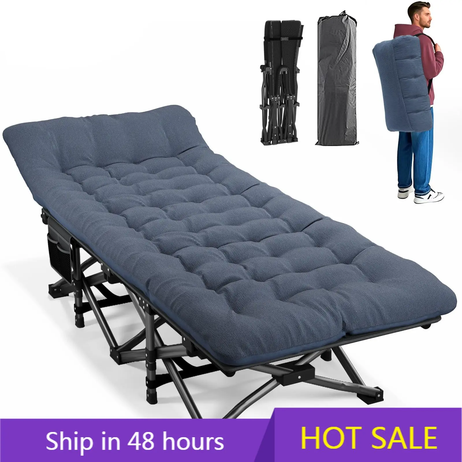 

POWER LEAP Modern Design Outdoor Folding Portable Light Weight Metal Frame Sleeping Tent Camping Bed Cots with Soft Corduroy Mat