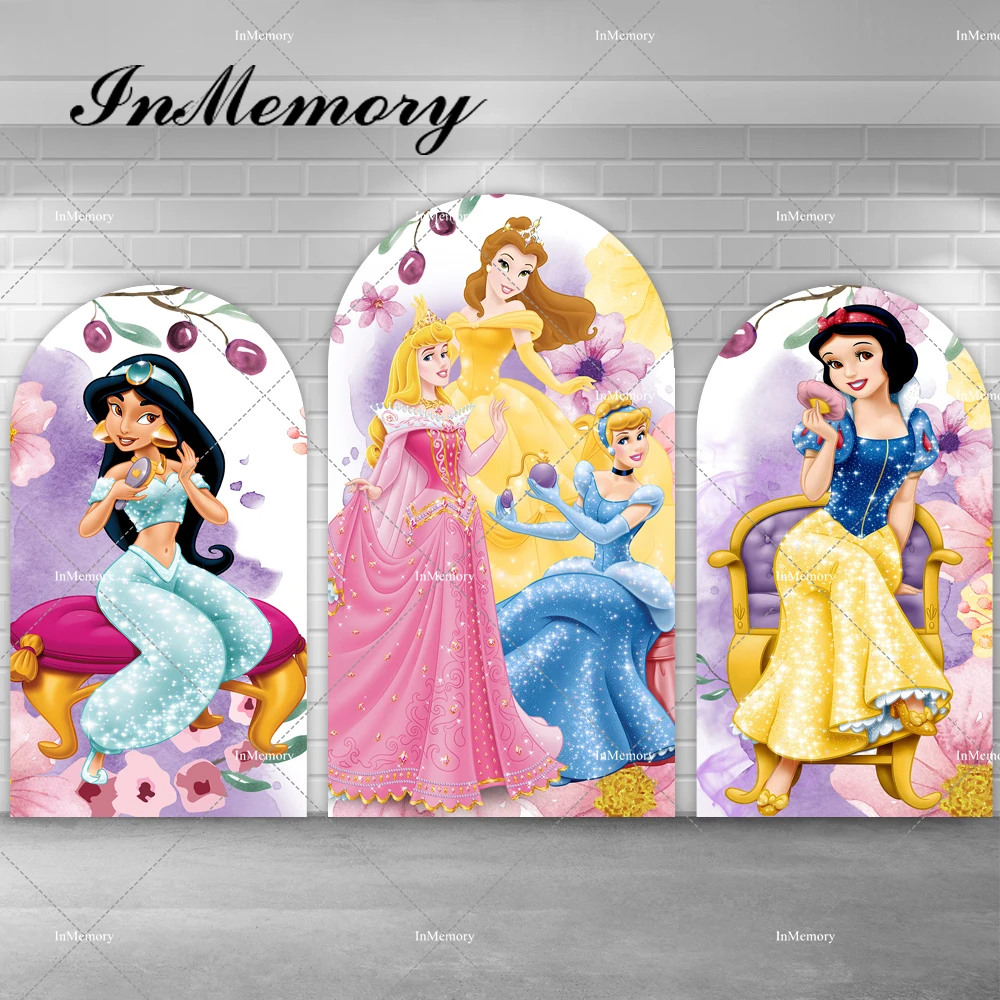 

Disney Princesses Girls Birthday Arch Backdrop Cover Fairy Tale Snow White Jasmine Belle Aurora Cinderella Baby Shower Banner