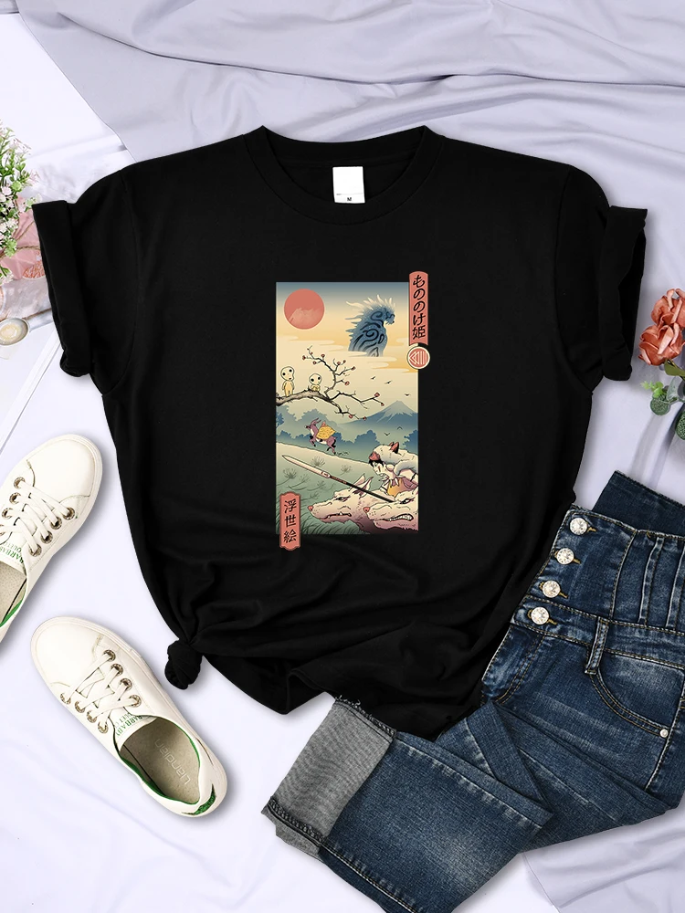 Wolf Princess Ukiyo Japan Style Female Short Sleeve Hip Hop Breathable T Shirts Casual Summer Tops Street Soft Womens Clothing