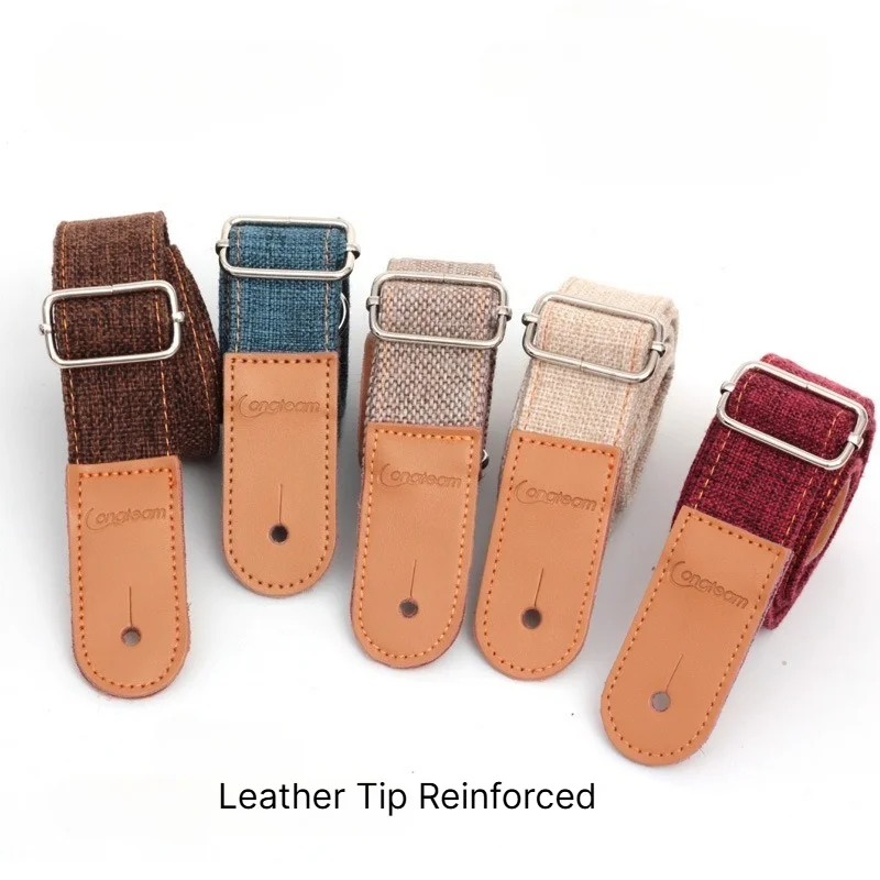 Adjustable Cotton Linen Ukulele Strap Durable Leather Ends for 4 String Hawaiian Guitar Uke Shoulder Belt