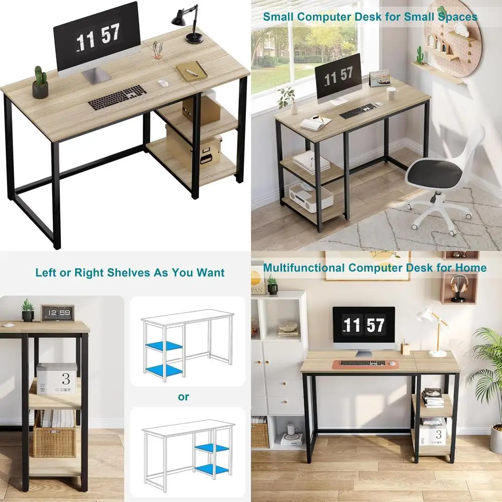 Large Storage 47-inch Modern Gaming and Study Desk with 2-Tier Shelves for Home Office Use