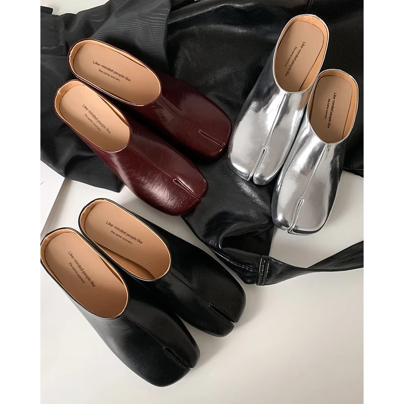 

BCGIRL Faionable Split-Toe Slippers Thi Heel f Slippers Women Summer Outdoor Wear Real Leather Wrapped Head Slippers