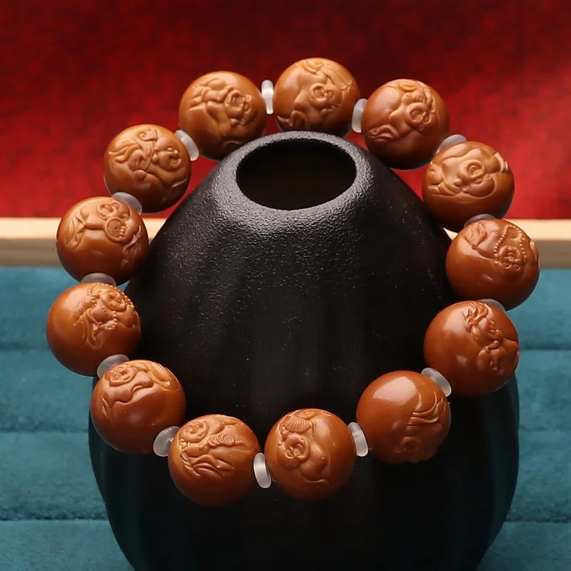 Iron Core Perfect Circle Olive Nut Carved Relief Free Maitreya Short round Buddha Beads Bracelet Crafts Hundred State Single Cir