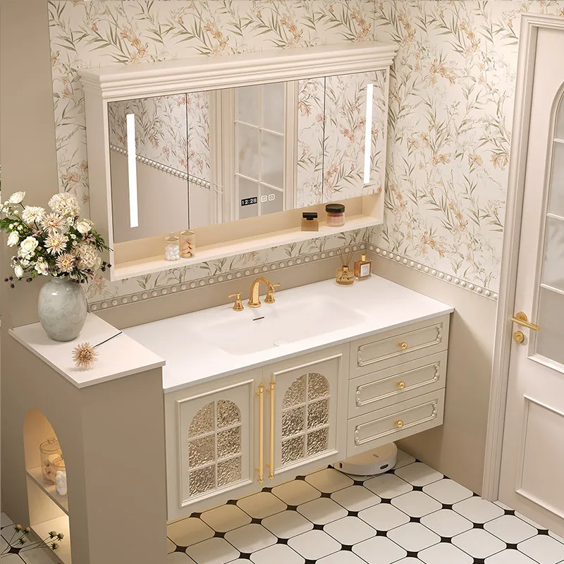 

Тумба для ванной комнаты, керамическая встраиваемая раковина, раковина из дубовой древесины, умывальник