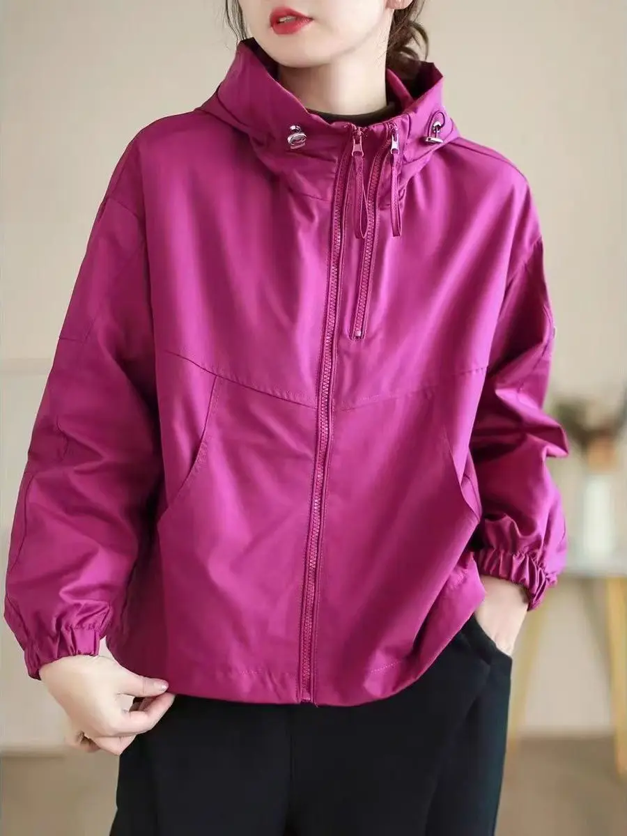 Casual Women's ort Jaet Outdoor Loose Fit Zippered Hooded Coat Double Zipper Faionable Polyester Fiber Warmth-Bearing