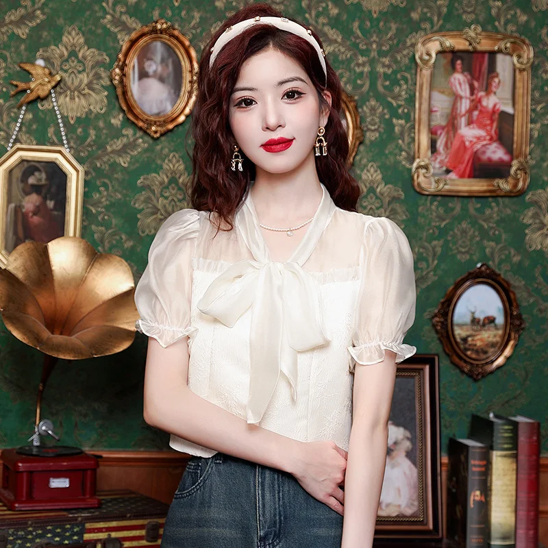 

Рубашки с коротким рукавом, женские сетчатые лоскутные рубашки, обычная рубашка, офисная одежда, минималистичный современный ПР, женский профессиональный художественный стиль