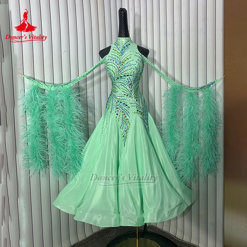 Blackpool Dance Festival Ballroom Dance High-neck Long Sleeves Wrapped Hips Dress Custom Dancer's Vitality Female Waltz Clothing