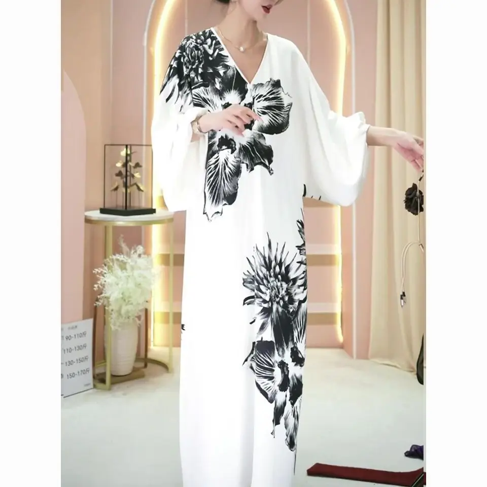 Vestido estampado elegante y a la moda para primavera y verano, nueva falda larga holgada de talla grande que cubre carne