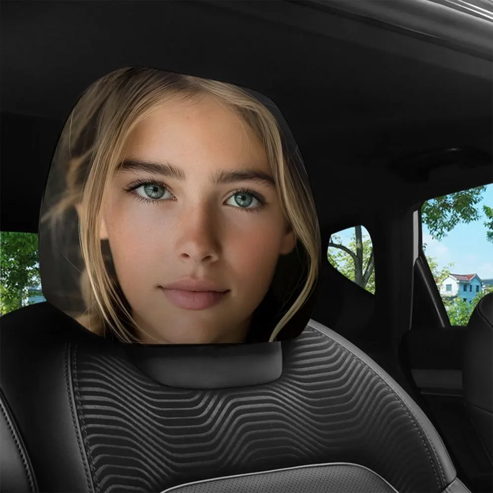 2pcs Fresh Girly Style Character Print Car Headrest Covers High Definition 3D Digital Printing Easy to Install and Wash