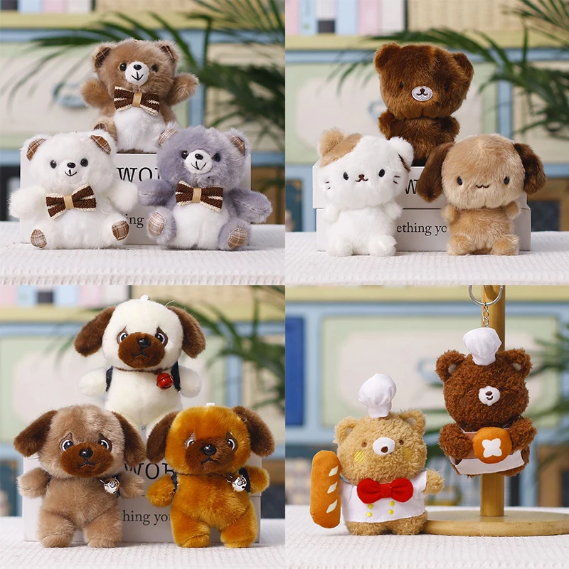 1Pcs Cute Animal Plush Doll Keychain Kawaii Stuffed Bear Puppy Cat Toy Soft Bag Charm Backpack Pendant Keyring Gift for Girls W