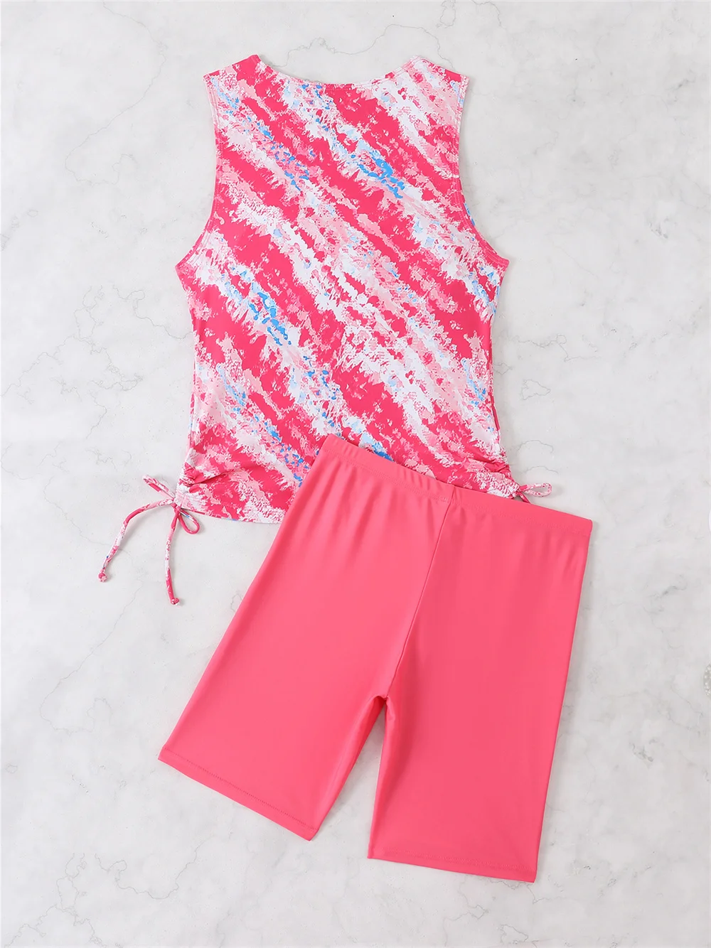 Tie Dye Tankini Shorts Bikinis Sets Drawstring Swimsuit Bikini Vacation Swimwear Women Sports Beach Outfit Bathing Suit Yogawear
