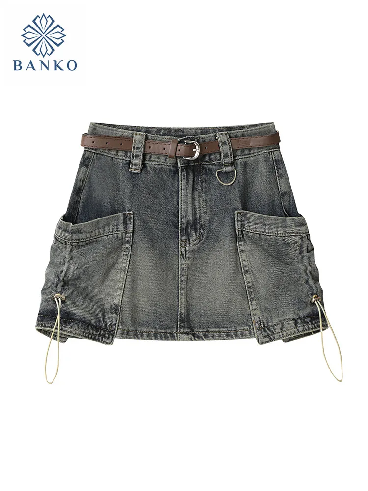 

New Design Women Fashion Black Mini Denim Skirt Summer Casual A-Line Skirt Female Pockets Chic Back Sexy Streetwear Classical