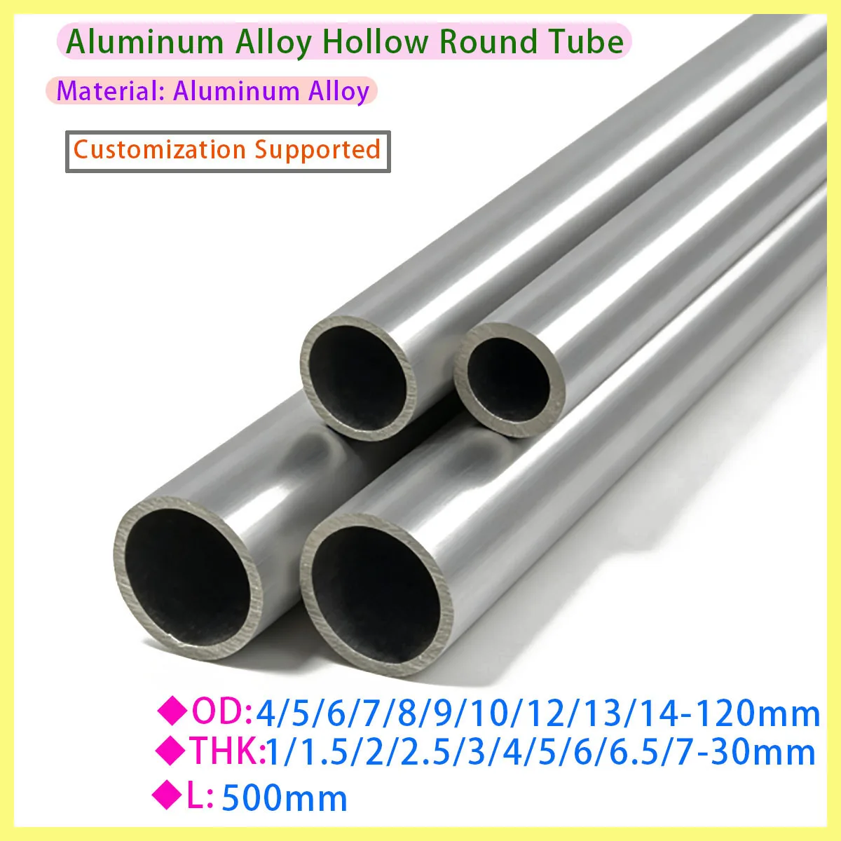 Aluminum Hollow Straight Pipe Length 500mm 6063/6061 Aluminum Alloy Pipe 26/27/28/29/30/31/32/33mm Outer Diameter 25-34mm