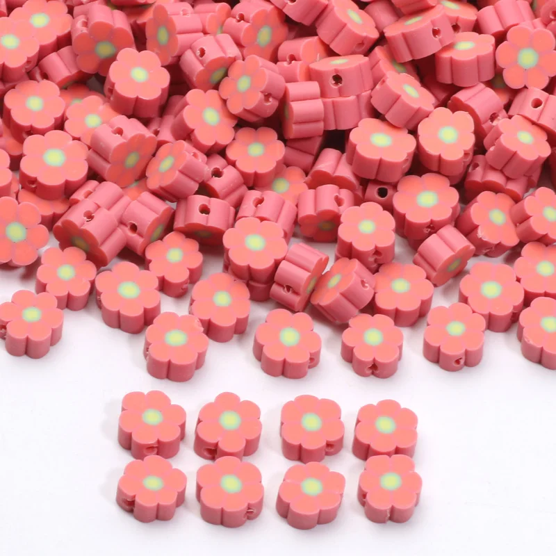 Watermelon Red Flower Polymer Clay Beads 20/50pcs Clay Spacer Beads For Jewelry Making DIY Jewelry Necklace Bracelet Accessories