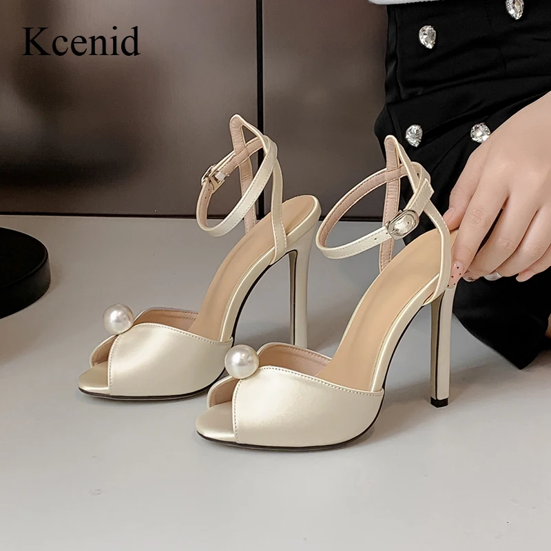 

Kcenid Fashion String Bead Peep Toe Ankle Strap Sandals Women Stiletto Heels Summer Pumps High Heels Party Prom Shoes