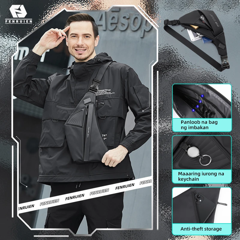 FENRUIEN-Bolso cruzado impermeable con carga USB para hombre, bandolera de hombro masculina para viaje al aire libre, para adolescentes, 2020