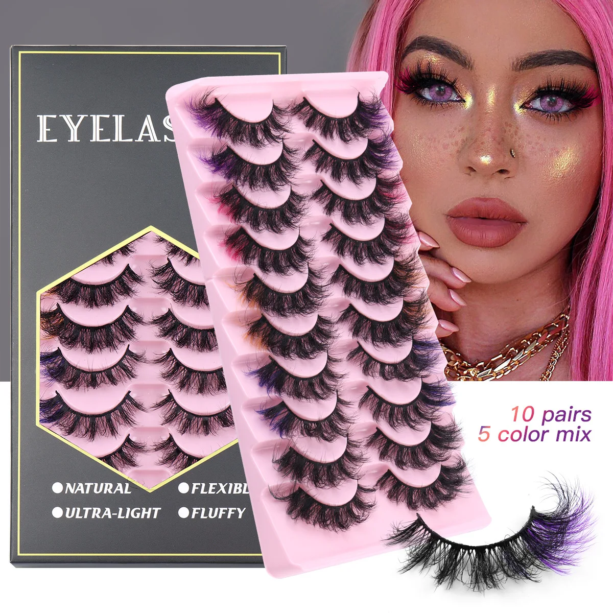 

10 Pairs Colored False Eyelashes Dramatic Eyelash Extension Natural Fluffy Lashes Soft Thick Fake Lash Daily Dating Girl New