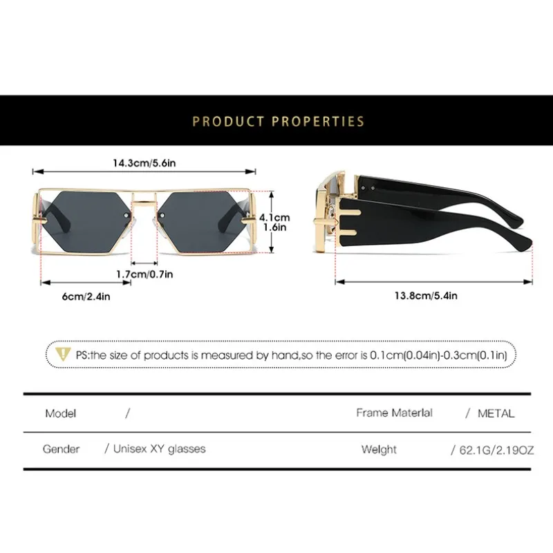 نظارات شمسية مستطيلة رائعة فاخرة بتصميم مجوف نظارات سداسية بإطار معدني نظارات شمسية Steampunk Fashoin