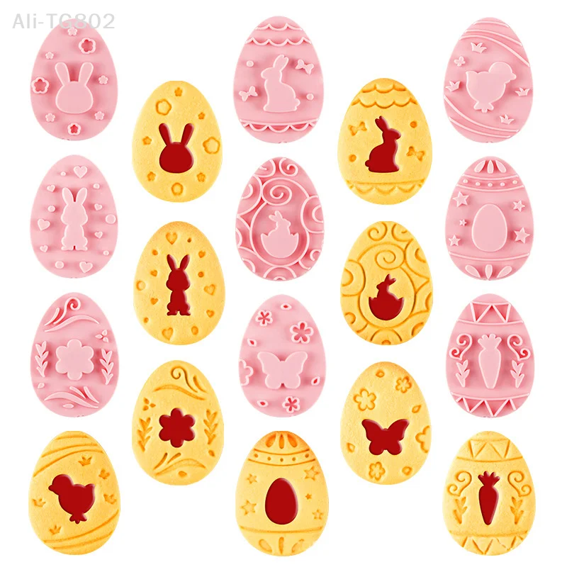 

9Pcs Easter Rabbit Biscuit Mold Set Plastic Bunny Egg Cookie Cutter Stamp Embosser for Cake Decorating Easter Party Fondant