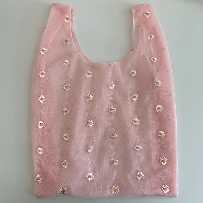 

Embroidery Small Daisy Handbag Embroidery High Capacity Handbag Organza Handbag Cute Fairy Bag For Shopping Grocery Bag
