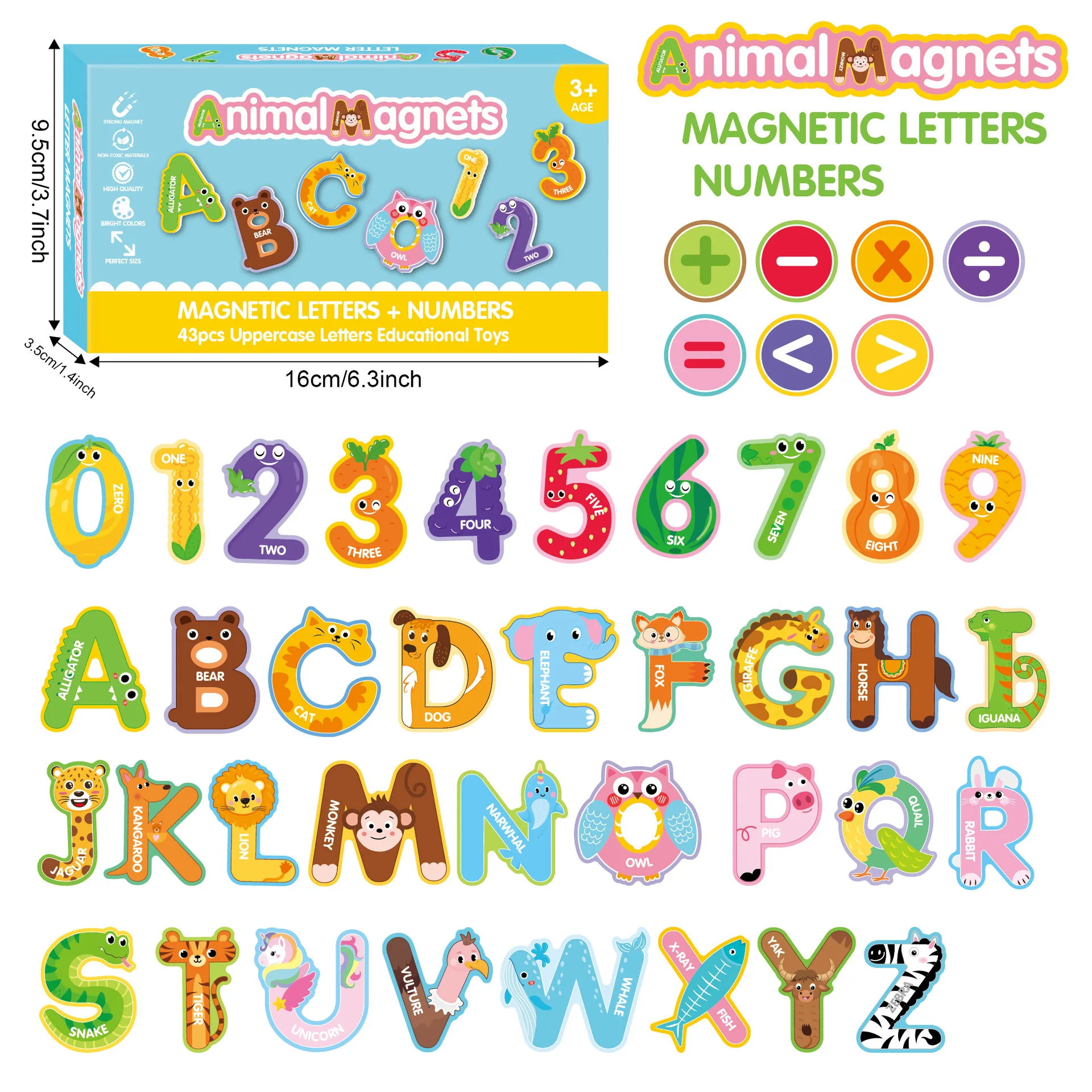 Letters Numbers Fridge Magnets Ornament 43pcs/set Animal Cartoon Cardboard Refrigerator Magnets Sticker Gift Home Decoration
