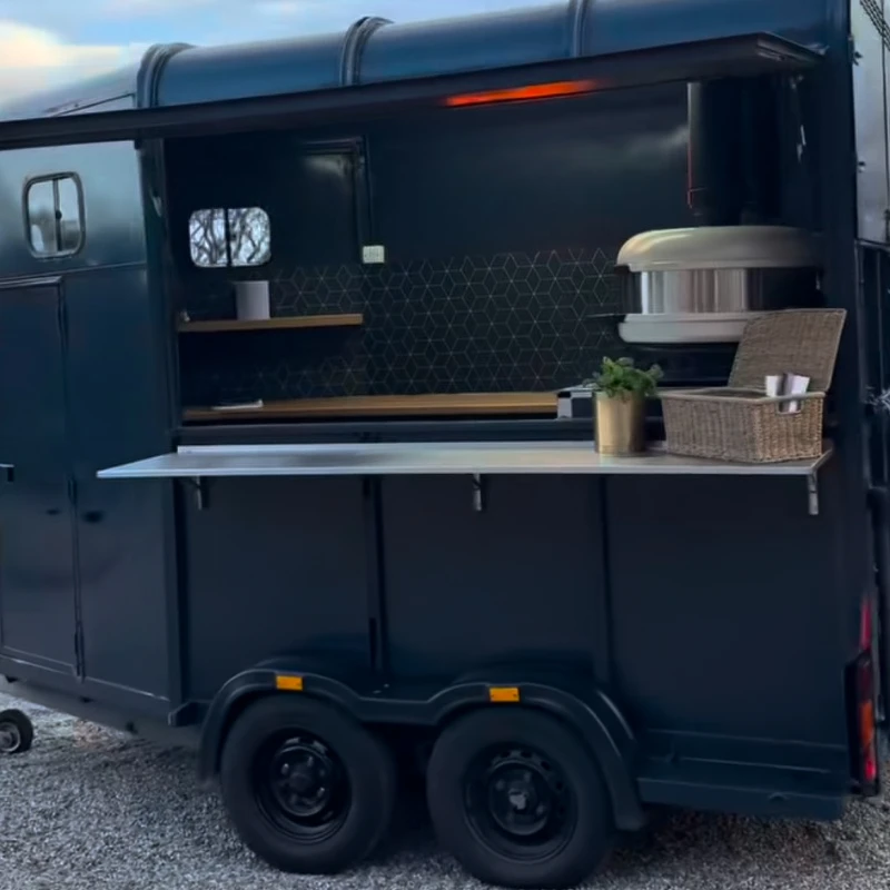 Round Food Trailer Concession Cart Mobile Kitchen Built In Cash Drawer POS Station Pre Installed For Modern Food Vending Shop